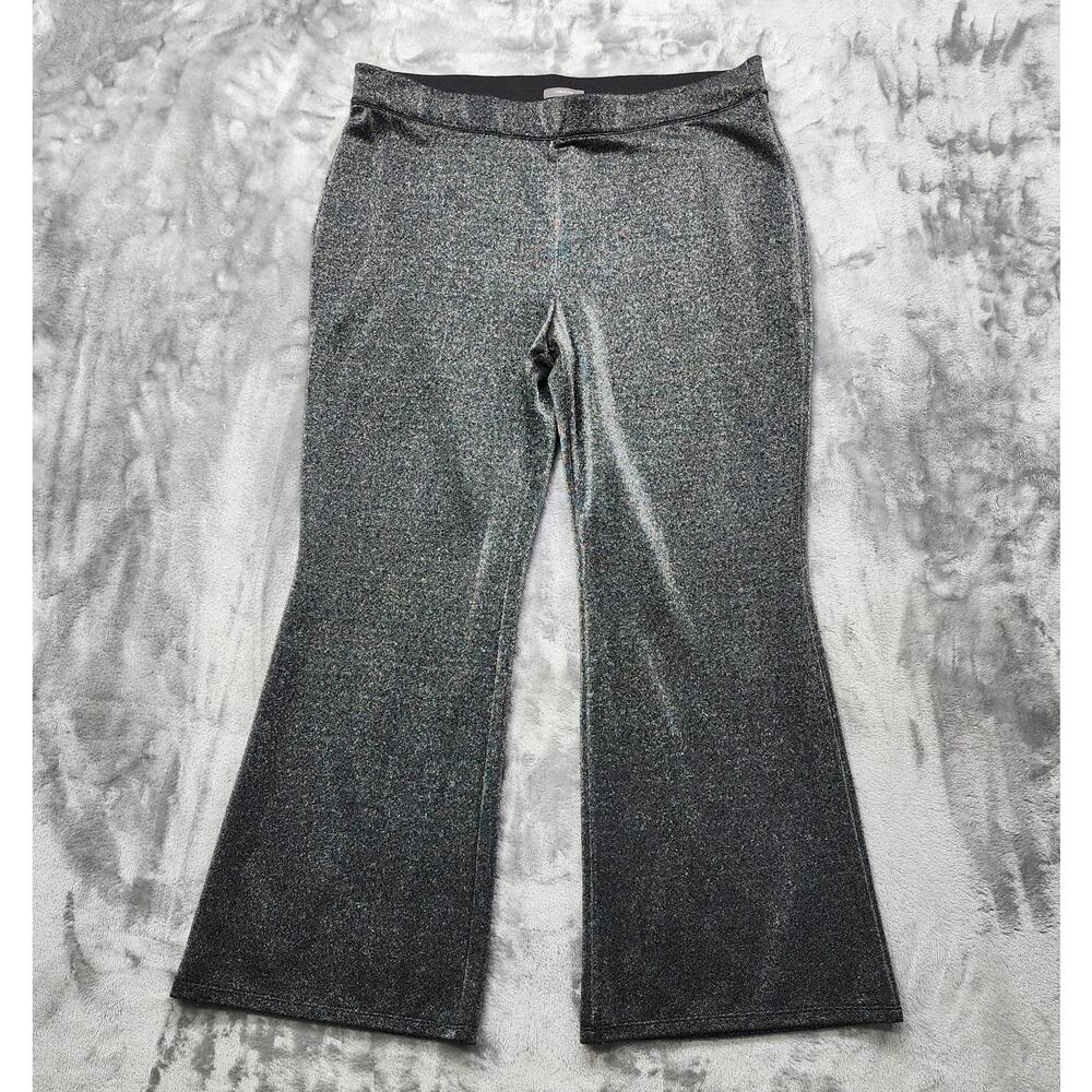 Maurices Pants Womens XXL SHORT Silver Metallic Sparkle High Rise Wide Leg Flare
